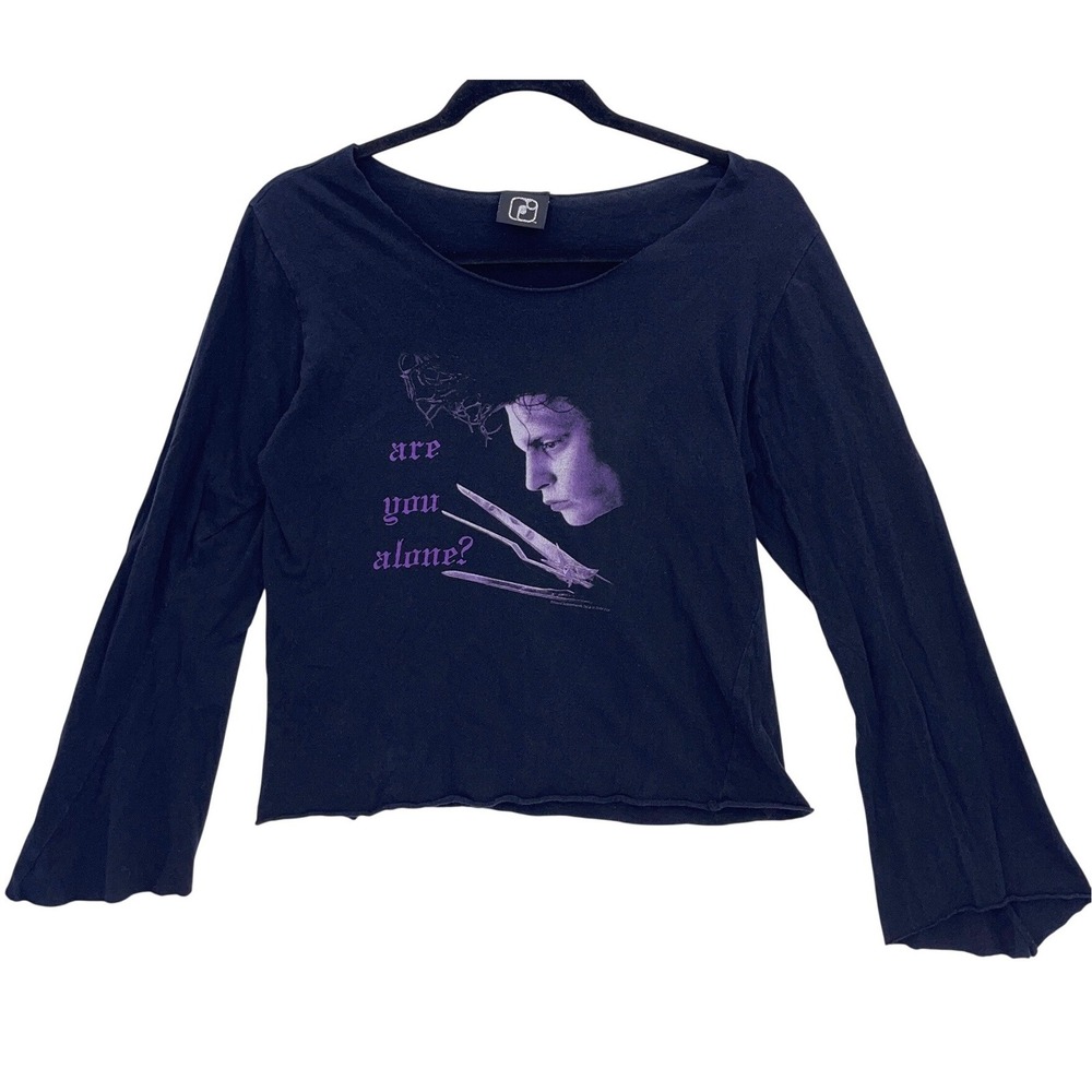 Vintage Black Edward Scissorhands Graphic Bell Sleeve Top LGrunge 90s Y2K